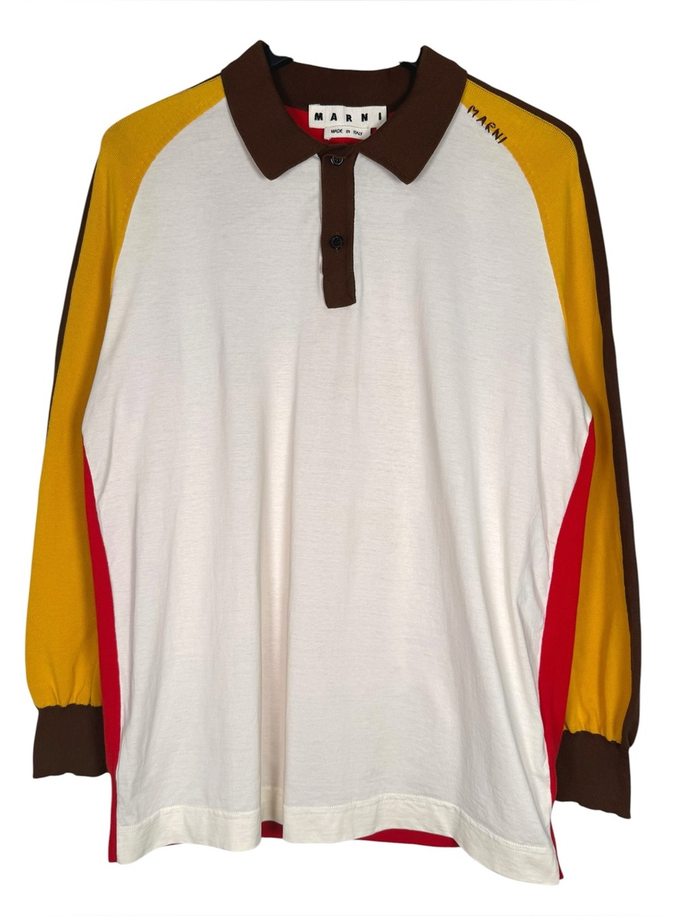 Marni Size L (50 IT) Men’s Colorblock Polo Long Sleeve Shirt 100% Cotton Retro